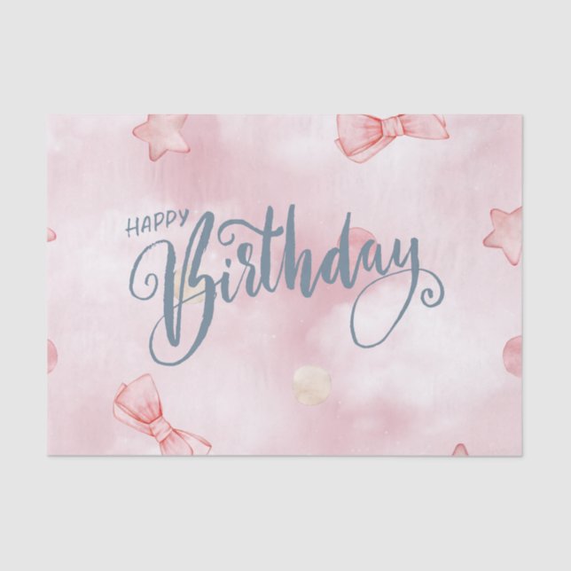Happy Birthday Elegant Pink Pastel Cute Tissue Paper (Front)