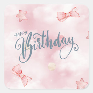 Happy Birthday Elegant Pink Pastel  Square Sticker