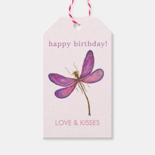 Happy Birthday - Elegant Purple Dragonfly Gift Tags