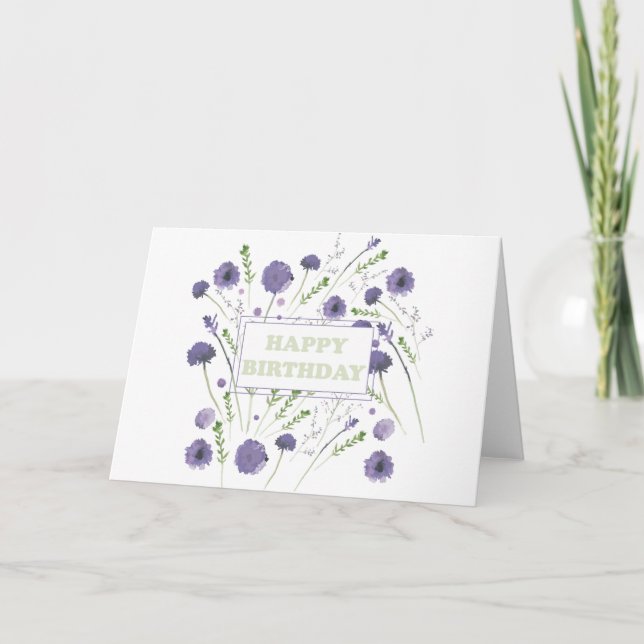 Happy Birthday Elegant Purple Watercolor Floral Card (Front)