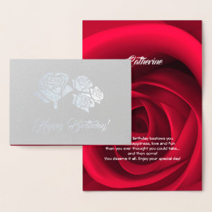 Happy Birthday. Elegant Red Rose Luxury  Foil Card