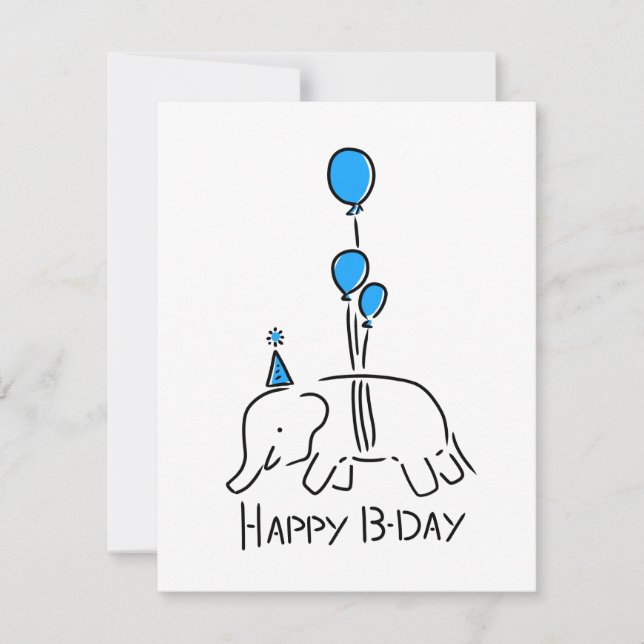 Happy birthday elephant blue balloons  holiday card (Front)