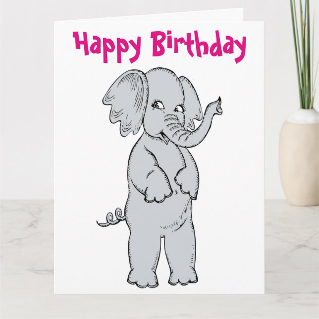 "HAPPY BIRTHDAY" ELEPHANT GIRL CARD (Front)