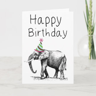 Happy Birthday Elephant In Hat, Celebration Card