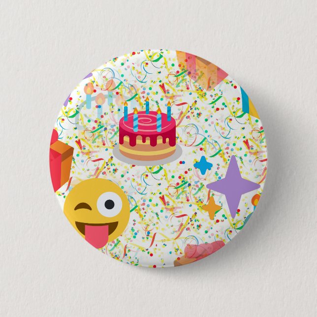 happy birthday emoji 2 inch round button (Front)