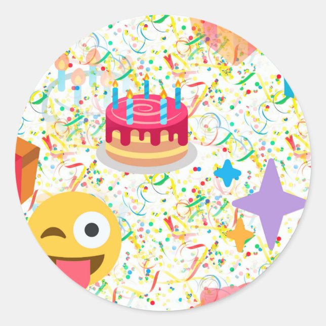happy birthday emoji classic round sticker (Front)
