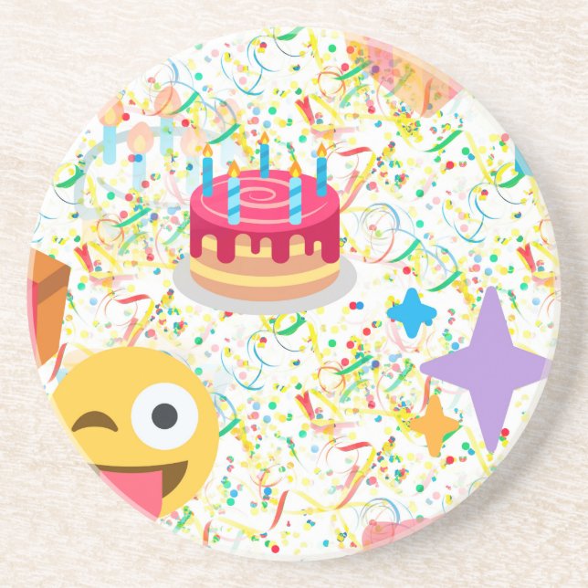 happy birthday emoji coaster (Front)
