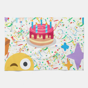 happy birthday emoji kitchen towel