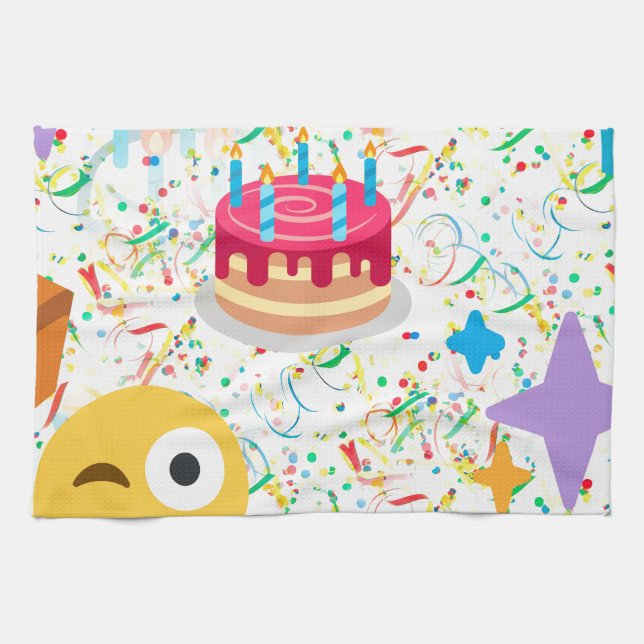 happy birthday emoji kitchen towel (Horizontal)