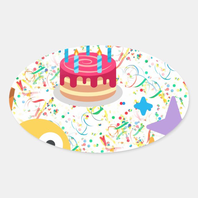 happy birthday emoji oval sticker (Front)