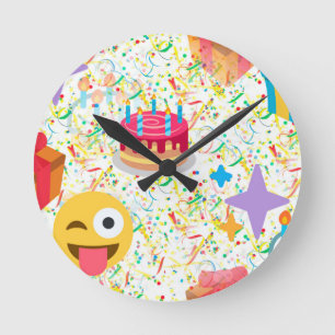 happy birthday emoji round clock
