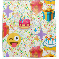 happy birthday emoji shower curtain bathroom