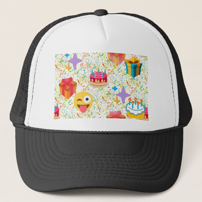 happy birthday emoji trucker hat (Front)