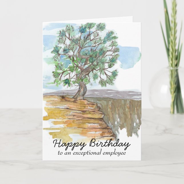 Happy Birthday Employee Pinyon Pine Tree   Card (Front)