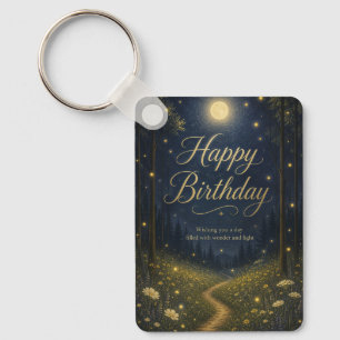Happy Birthday Enchanted Forest Moonlit Firefly Keychain