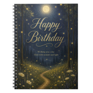 Happy Birthday Enchanted Forest Moonlit Firefly Notebook