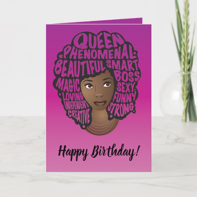Happy Birthday, Encouraging Black Women, Magenta Card (Front)