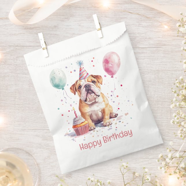 Happy Birthday English Bulldog Favour Bag (Clipped)