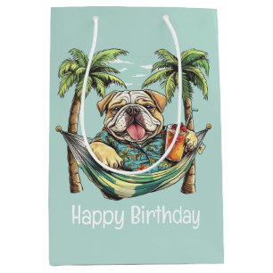 Happy Birthday English Bulldog In Hawaiian Top Medium Gift Bag