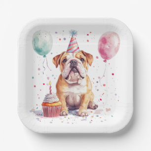 Happy Birthday English Bulldog Paper Plate