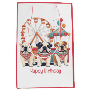 Happy Birthday English Bulldogs At A Carnival  Medium Gift Bag