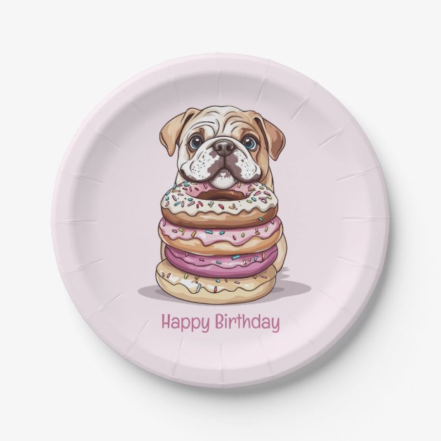 Happy Birthday English Bulldogs Paper Plate (Front)
