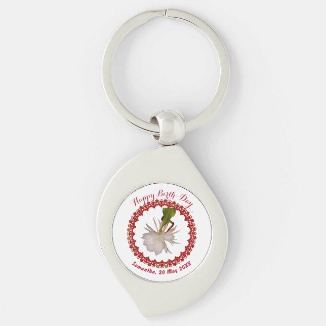 Happy Birthday Exotic Divine Bramha Lotus Wreath Keychain (Front)