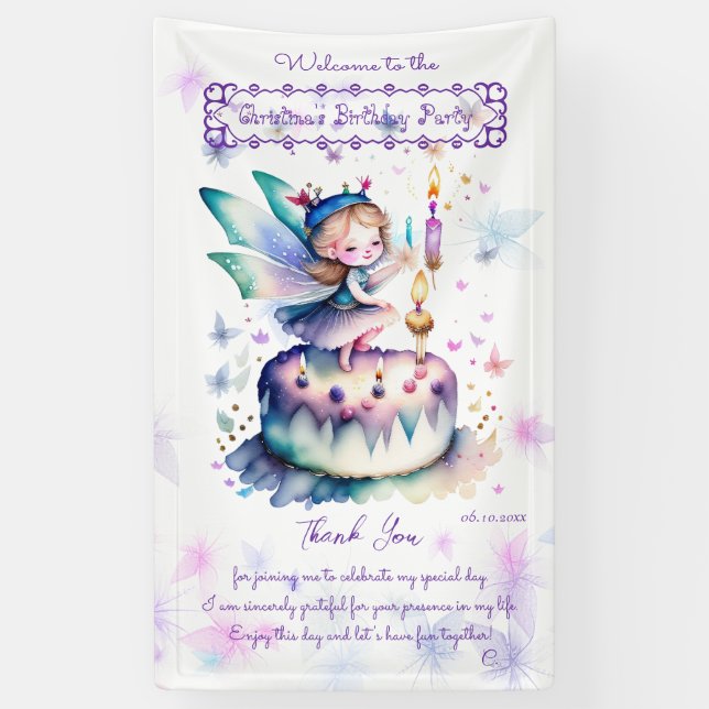 Happy Birthday Fairy 01 Banner (Vertical)