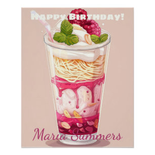 Happy Birthday Falooda Ice-cream Kawaii Cartoon  Poster