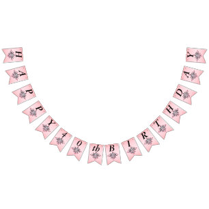 Happy Birthday Fantasy Sun Pretty Face Pink Black Bunting Flags