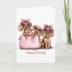Happy Birthday Fashionable Dachshund Dogs Card