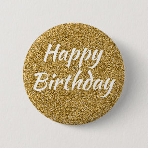 Happy Birthday Faux Gold Glitter 2 Inch Round Button