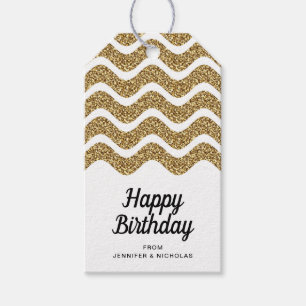 Happy Birthday Faux Gold Glitter White Gift Tags