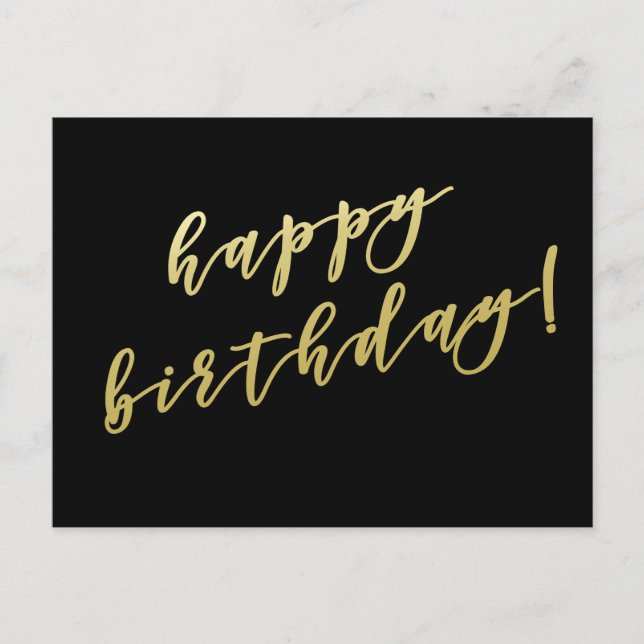 Happy Birthday | Faux Gold Script Postcard (Front)