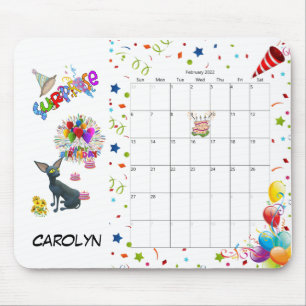 Happy Birthday February 2022 Calendar Mouse Pad