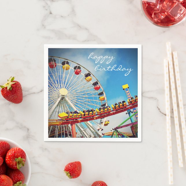 Happy Birthday Ferris Wheel Roller Coaster Paper Napkin (Insitu)