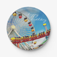 Happy Birthday Ferris Wheel Roller Coaster Photo Paper Plate Zazzle