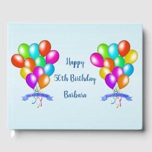 Happy Birthday Festive Colourful Balloons Streamer Guest Book