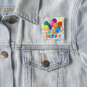 Happy Birthday, festive design, 2 Inch Square Button