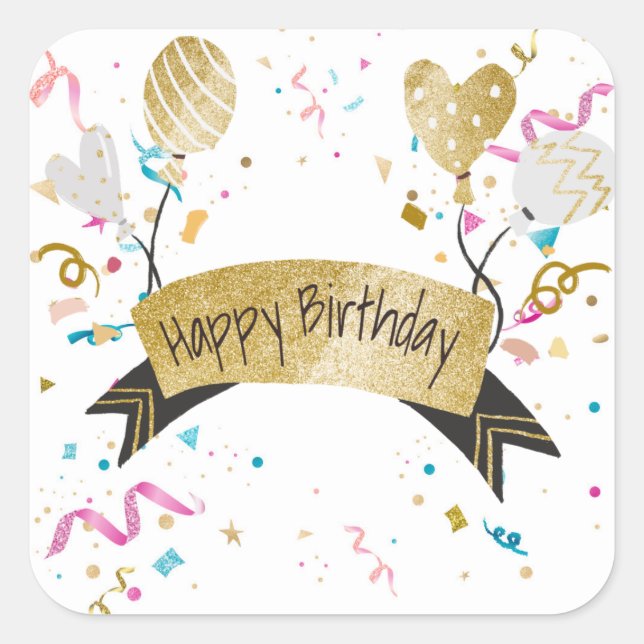 Happy Birthday, festive design, Square Sticker (Front)