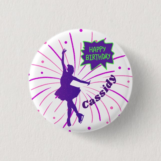 Happy Birthday Figure Skating Personalized  1 Inch Round Button (Front)