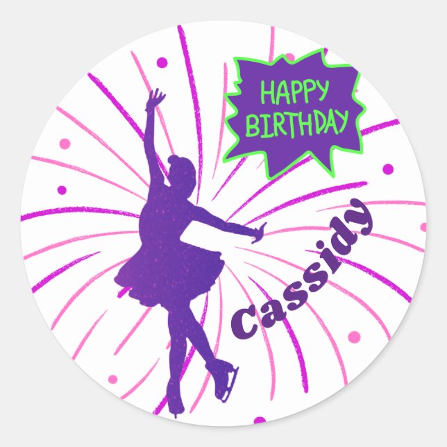 Happy Birthday Figure Skating Personalized  Classic Round Sticker (Front)