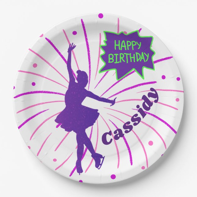 Happy Birthday Figure Skating Personalized  Paper Plate (Front)