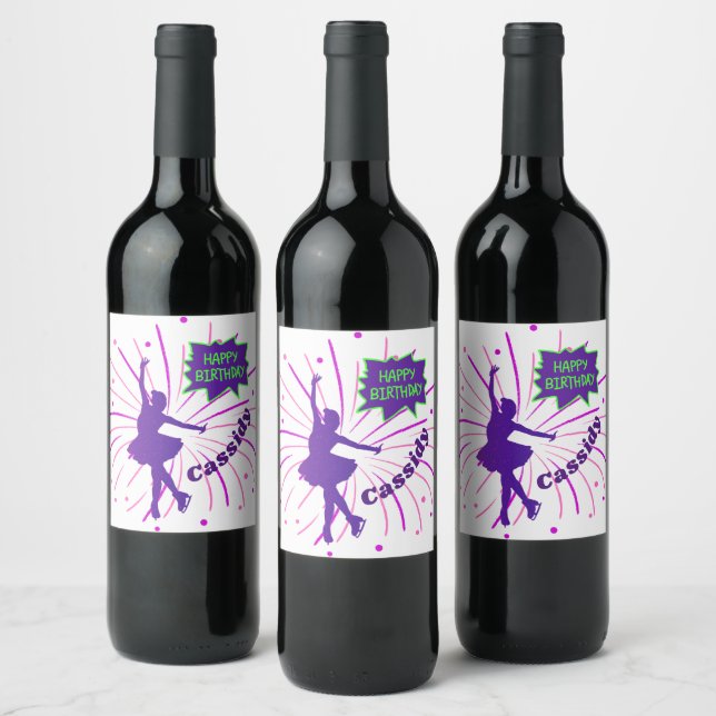 Happy Birthday Figure Skating Personalized  Wine Label (Bottles)