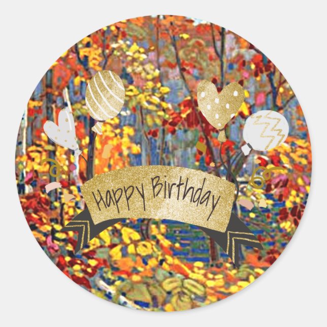 Happy Birthday, fine art painting, Classic Round Sticker (Front)