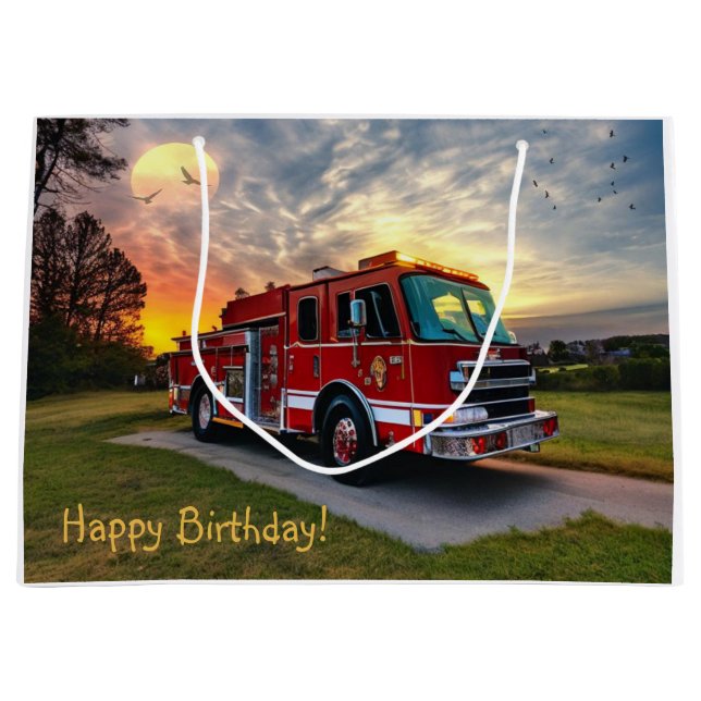 Happy Birthday Fire Engine Large Gift Bag (Front)