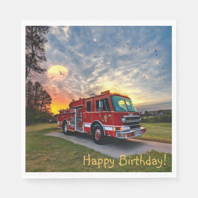 Happy Birthday Fire Engine Napkin (Front)