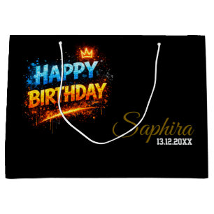 Happy Birthday Fire & Ice Splash Design (Custom) Large Gift Bag