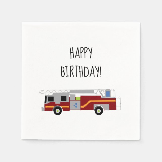 Happy Birthday Firetruck Emergency Vehicle Napkins (Front)