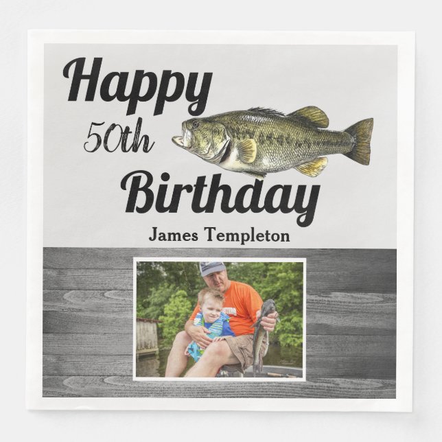 Happy Birthday Fishing Photo Name Father Men's Nap Napkin (Front)